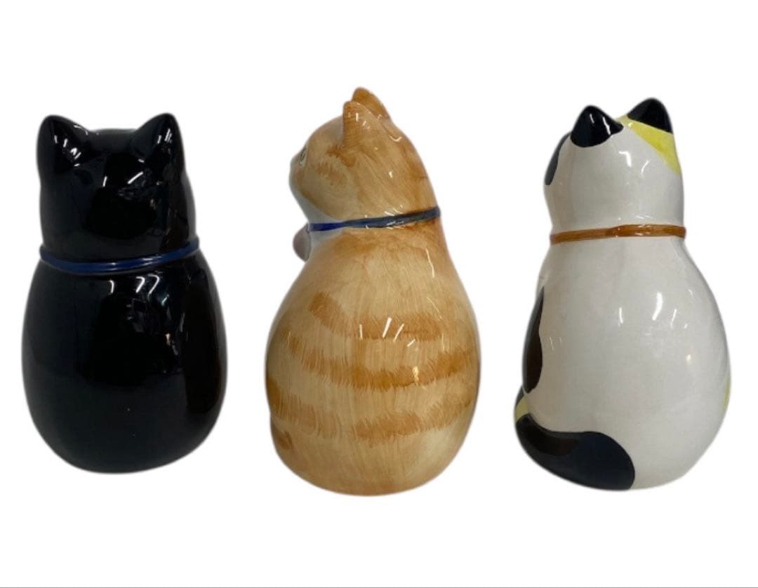 ヴィンテージ　猫(ねこ)置物　陶器製　3個セット　全長約15cm　25シ221