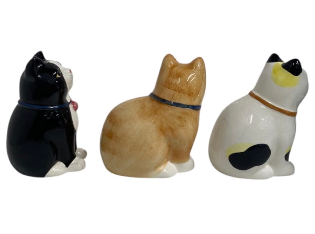ヴィンテージ　猫(ねこ)置物　陶器製　3個セット　全長約15cm　25シ221