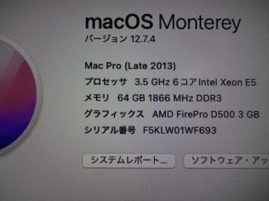 Mac Pro Late 2013 メモリ64GB HDD256GB 本体のみ