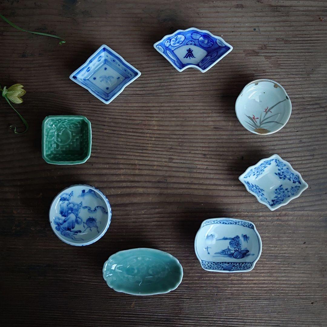 骨董 豆皿 扇形 松皮菱 菱形等 8種8枚 骨董 アンティーク