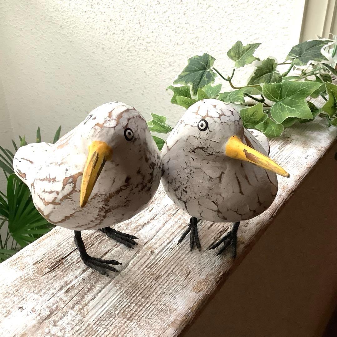 木製　『木彫り　ペアバード』　オブジェ
