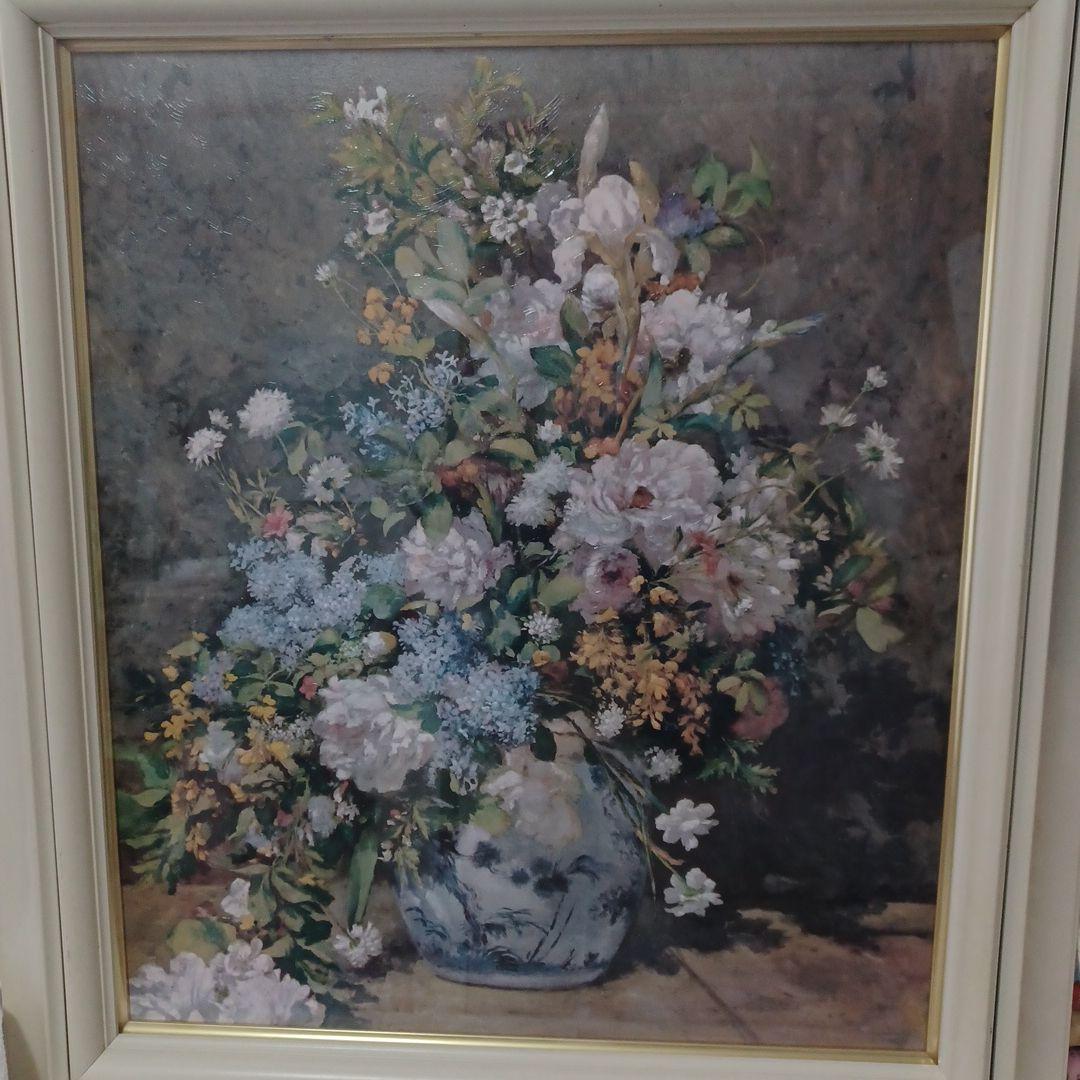 ルノアール花の絵画 白いフレーム付き