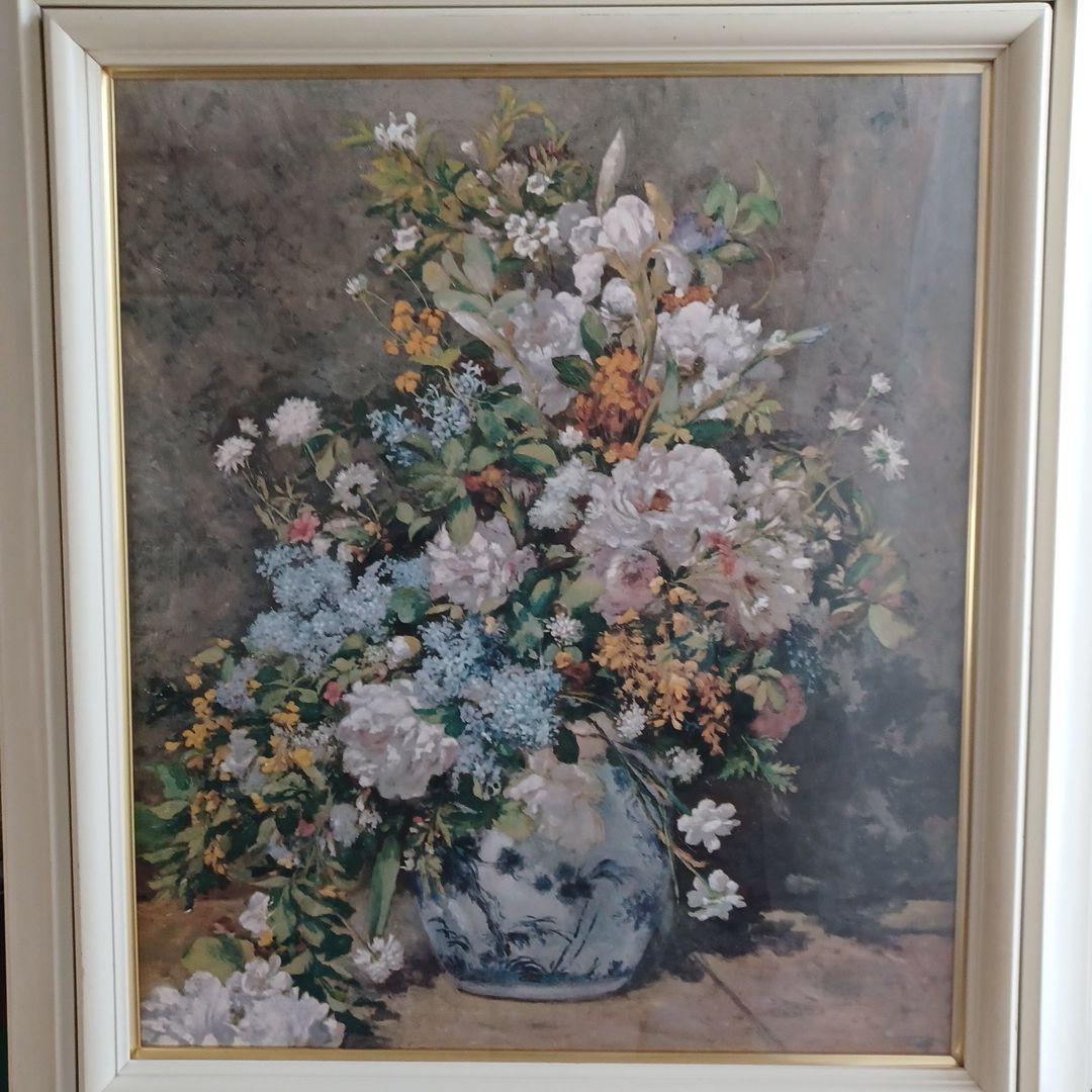 ルノアール花の絵画 白いフレーム付き