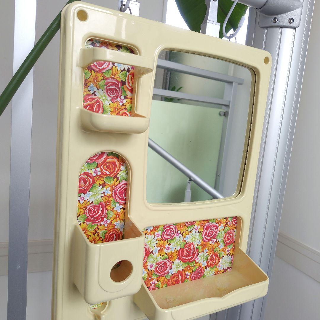 【希少】未使用美品！昭和レトロ当時物 花柄レトロ 化粧ラック ミラーキャビネット