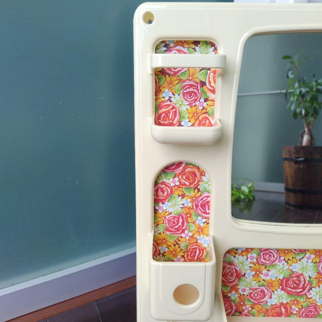 【希少】未使用美品！昭和レトロ当時物 花柄レトロ 化粧ラック ミラーキャビネット