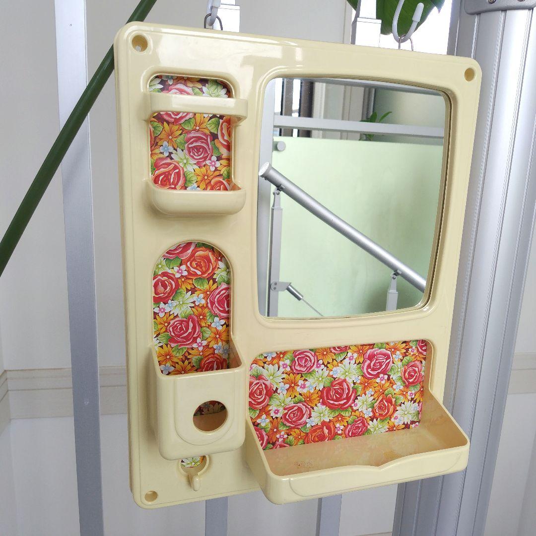 【希少】未使用美品！昭和レトロ当時物 花柄レトロ 化粧ラック ミラーキャビネット