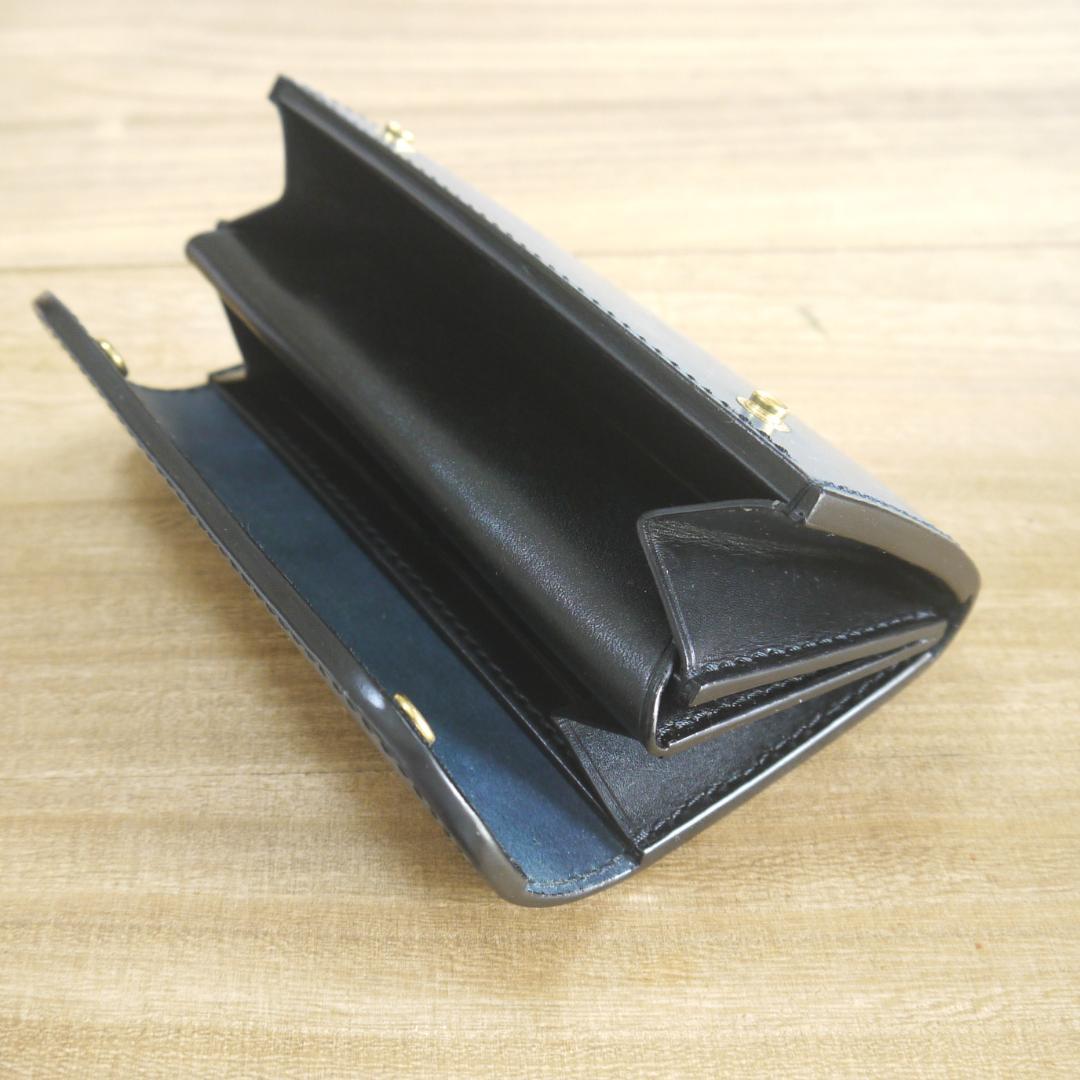 【依頼品】UKブライドルレザー　バーミンガム 　ロングウォレット　三つ折　青/黒