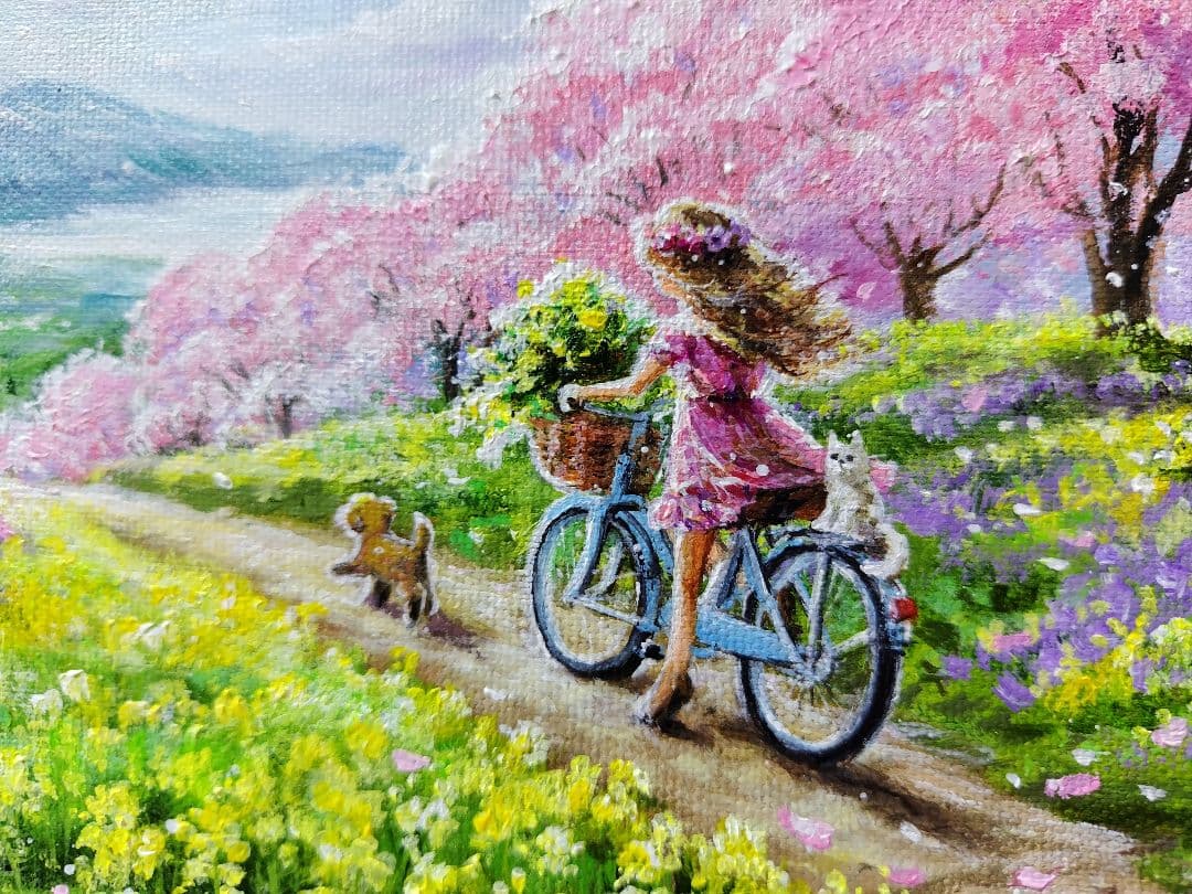 【虹に向かって】アクリル画 F3 風景画 絵画