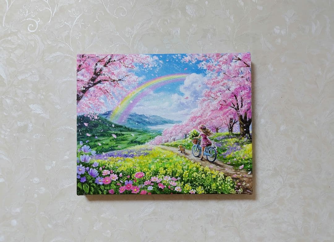 【虹に向かって】アクリル画 F3 風景画 絵画