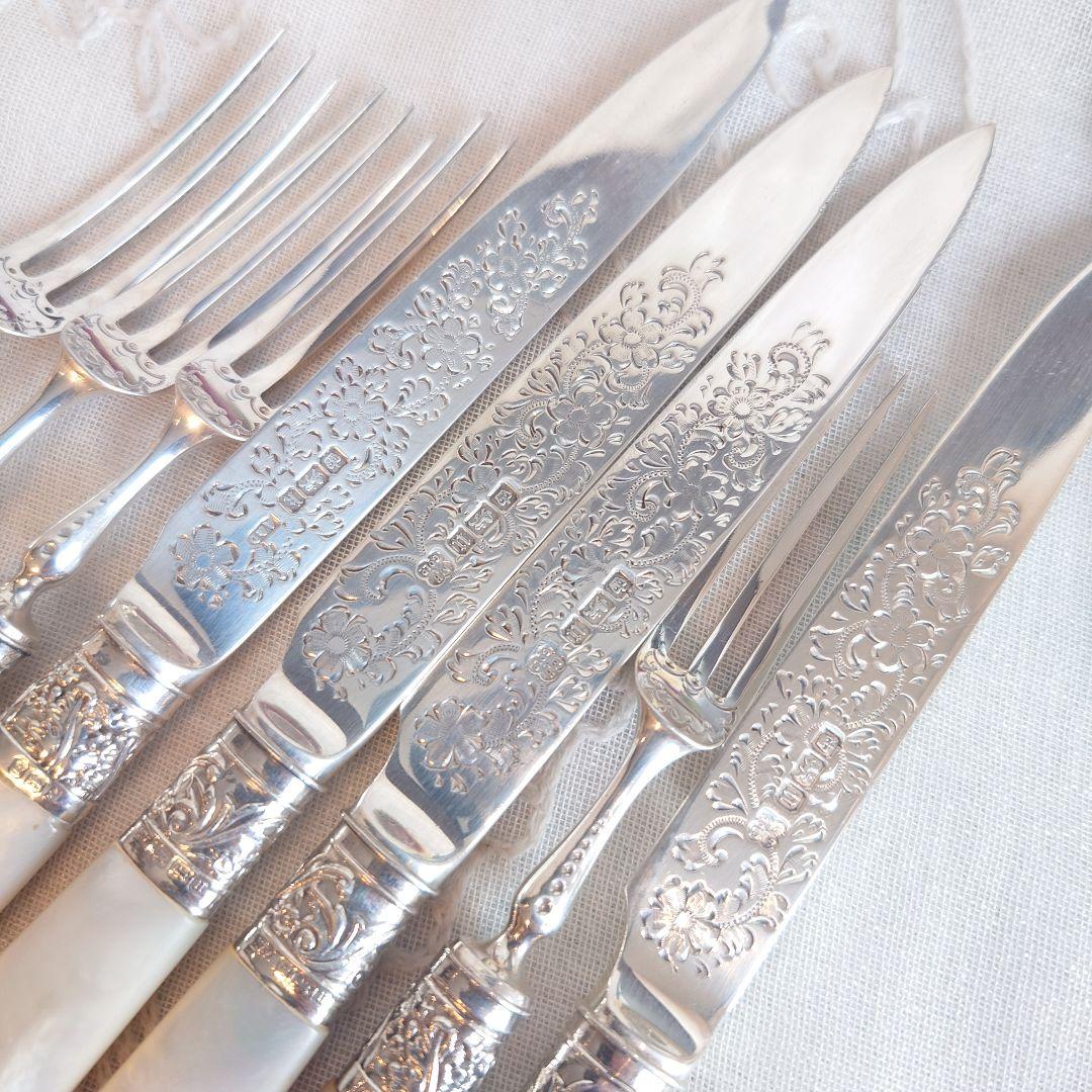 柊*様 白蝶貝　純銀　デザートカトラリーセット　イギリス　アンティーク　ナイフ