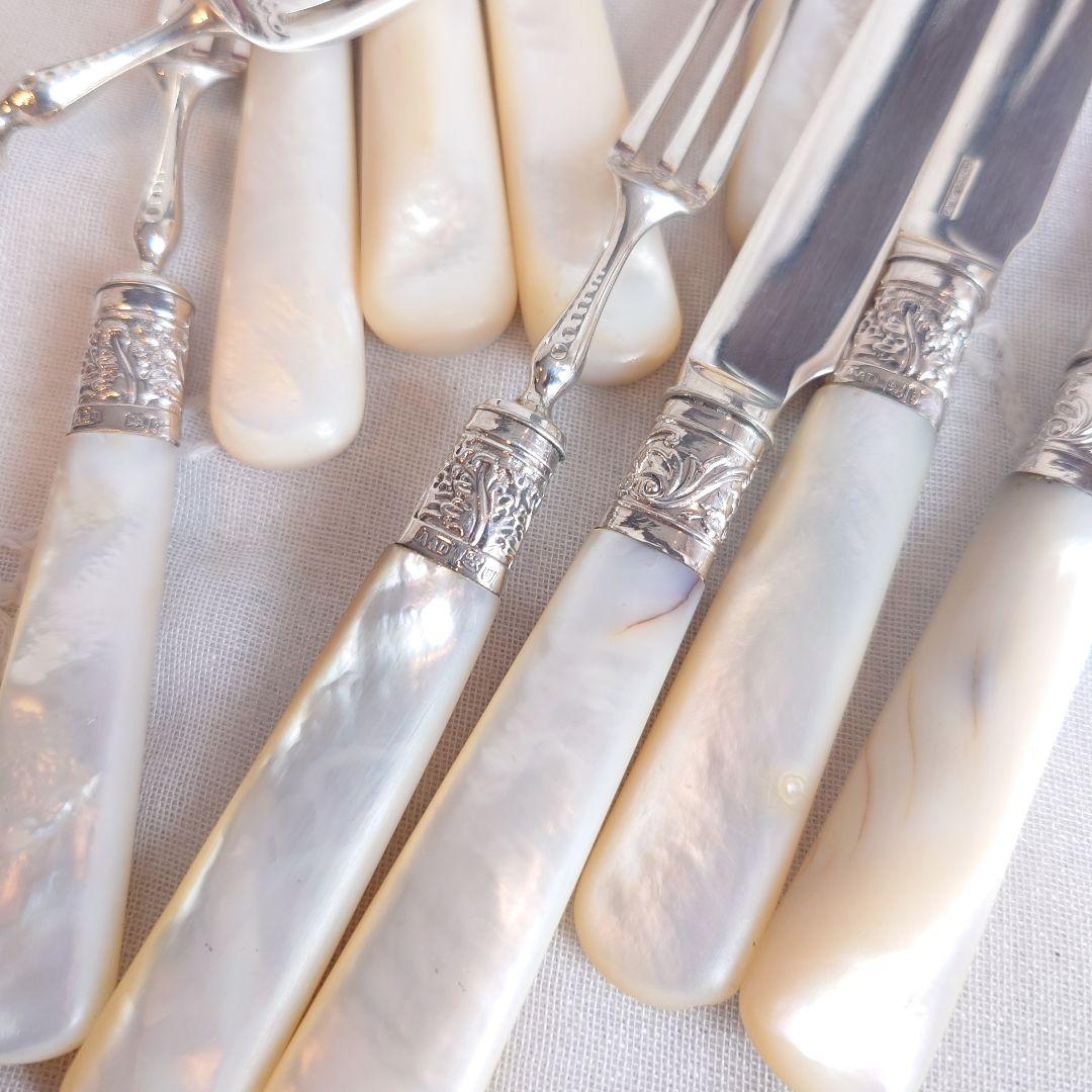 柊*様 白蝶貝　純銀　デザートカトラリーセット　イギリス　アンティーク　ナイフ