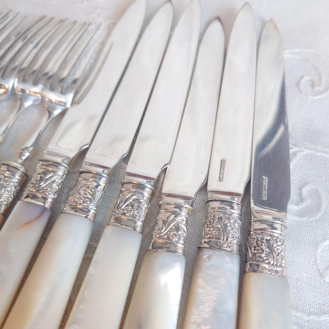 柊*様 白蝶貝　純銀　デザートカトラリーセット　イギリス　アンティーク　ナイフ