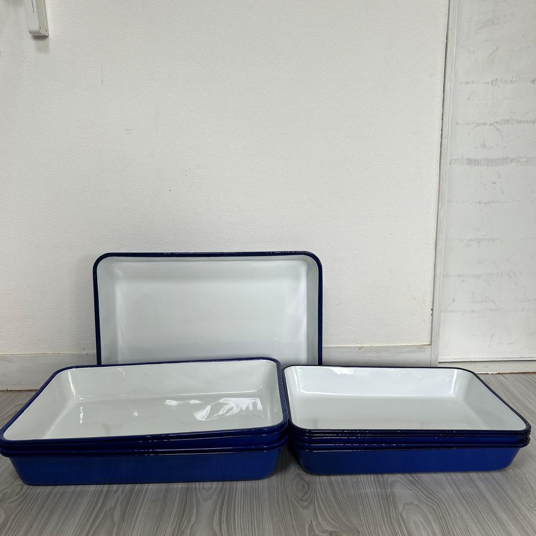 ホーローバット１0枚セット　食品トレイ 小物入れ インテリア ブルー レトロ