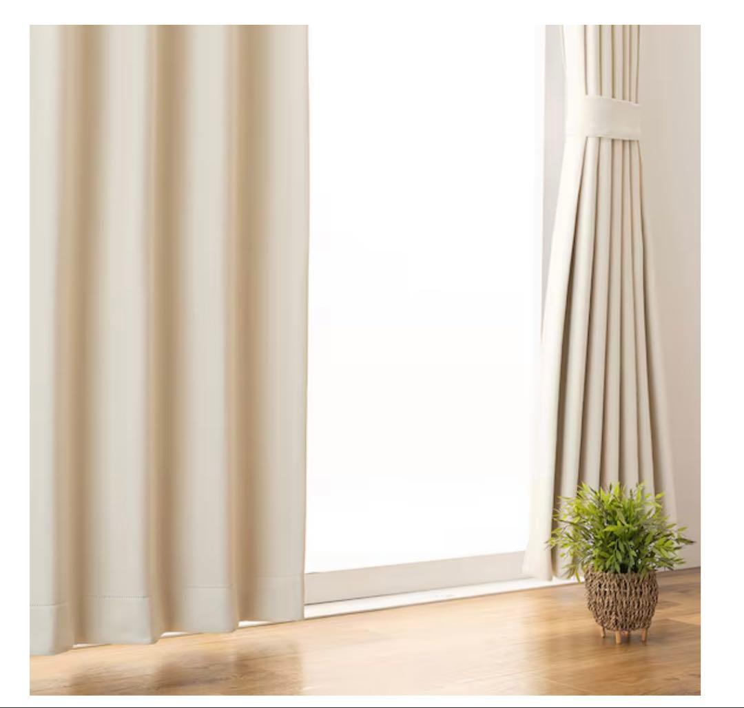 のんた1229 クリーム色 カーテン、レースカーテンセット