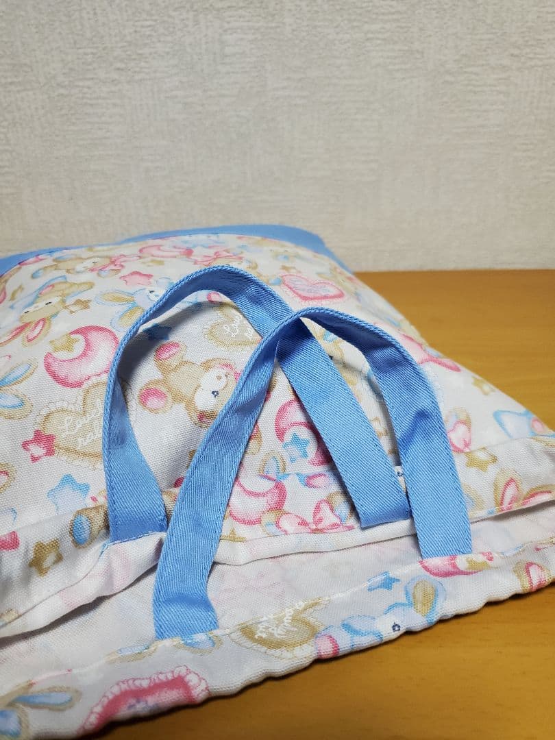 持ち手付き巾着袋  上靴入れ   ラブリーラビット柄×そらいろ