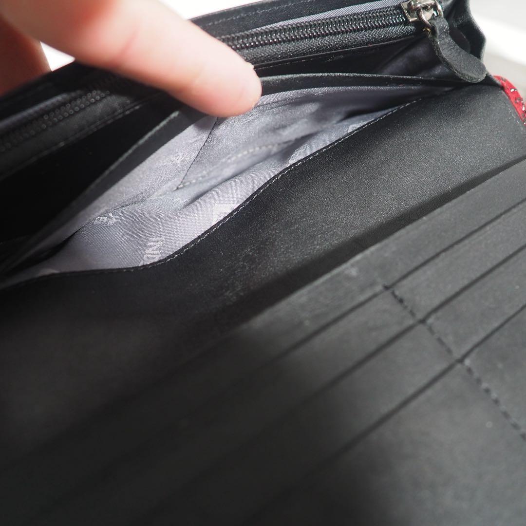 甲州印伝 本革 長財布 赤黒地×黒漆 花柄 印傳屋 クレマチス 札入れ 極美品