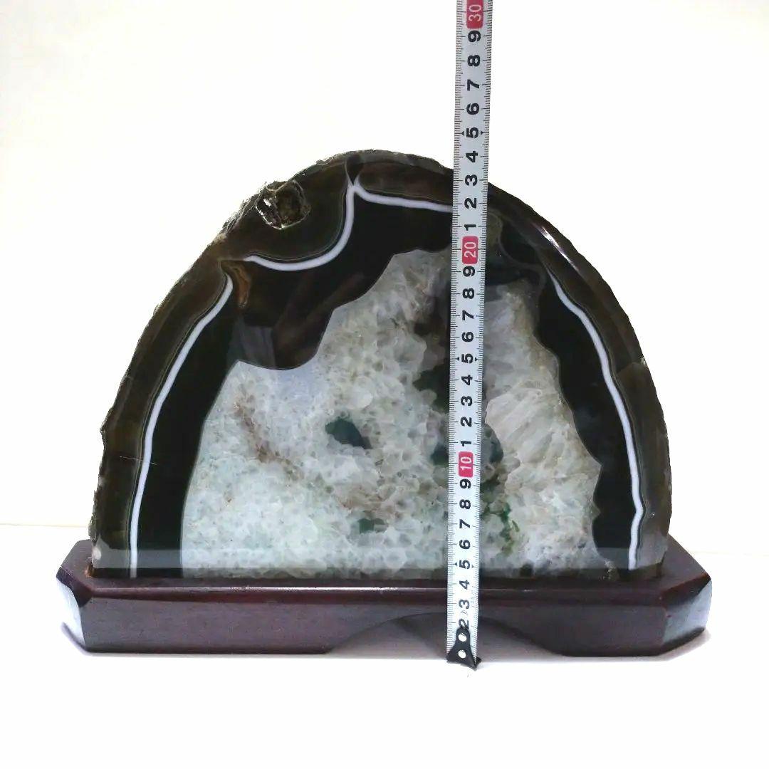 天然石の置物 半円形 木製台座付き