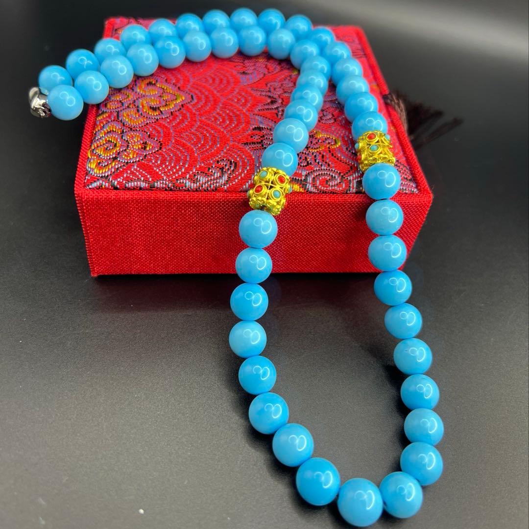 高品質天然高磁気ブルーターコイズ ネックレス 10mm玉 宝石隔玉 【男女兼用】