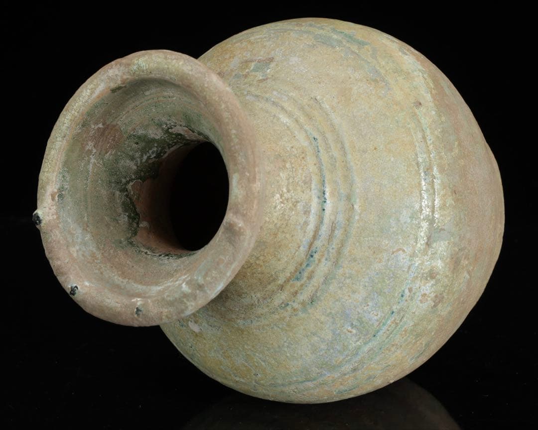 中国古玩 漢緑釉銀化三足壺 時代箱付 漢時代 花入 花瓶 飾壺 古美術 骨董品