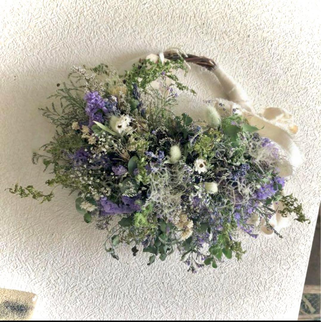 ドライフラワーリース　ブルー　夏リース　リース　スワッグ