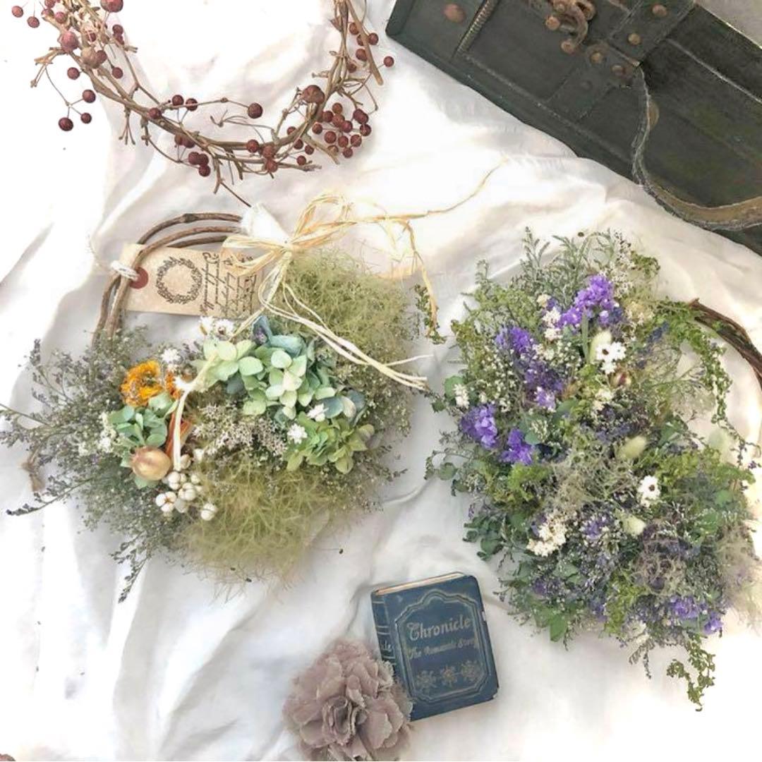 ドライフラワーリース　ブルー　夏リース　リース　スワッグ