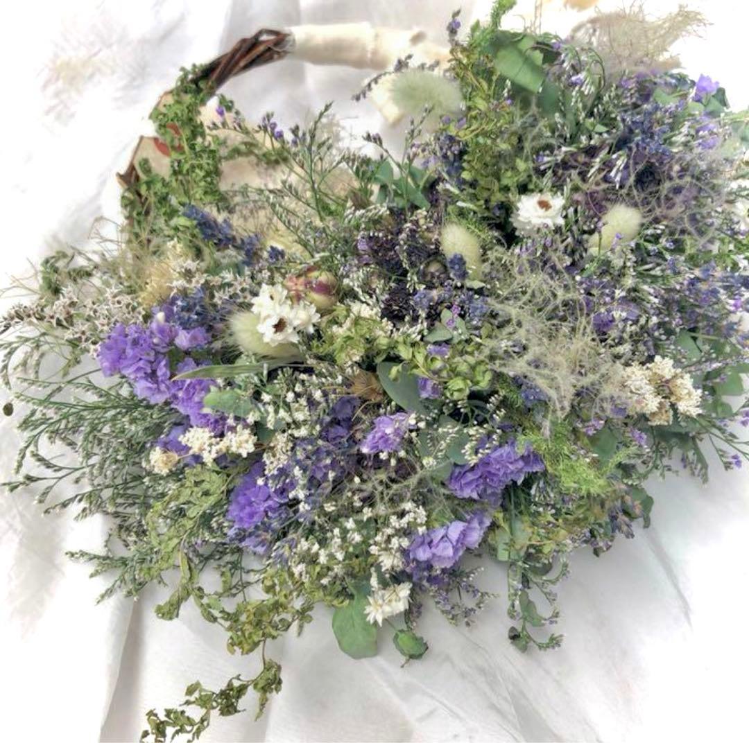 ドライフラワーリース　ブルー　夏リース　リース　スワッグ
