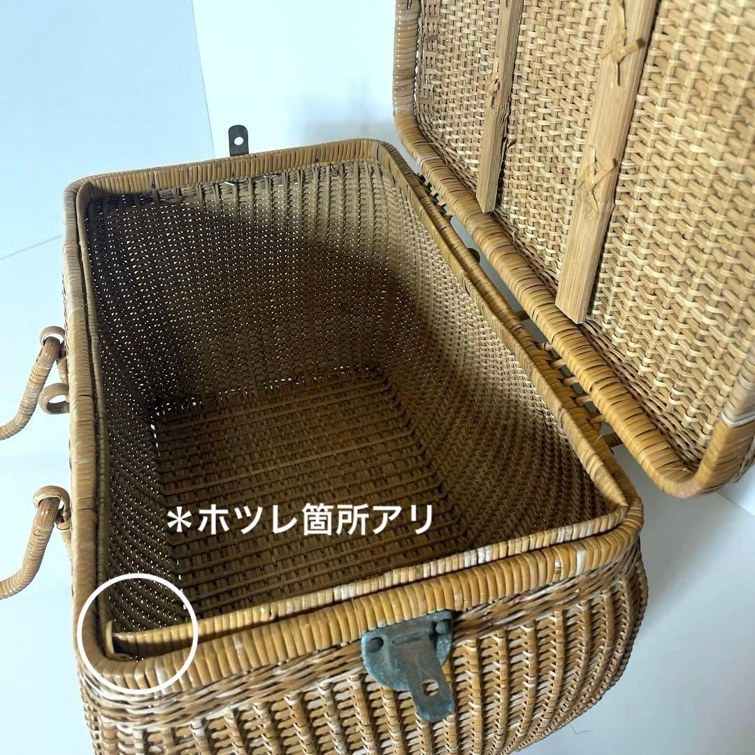 #XG511 アンティーク・時代物・藤編細工籠・ピクニックケース・収納箱・材料付