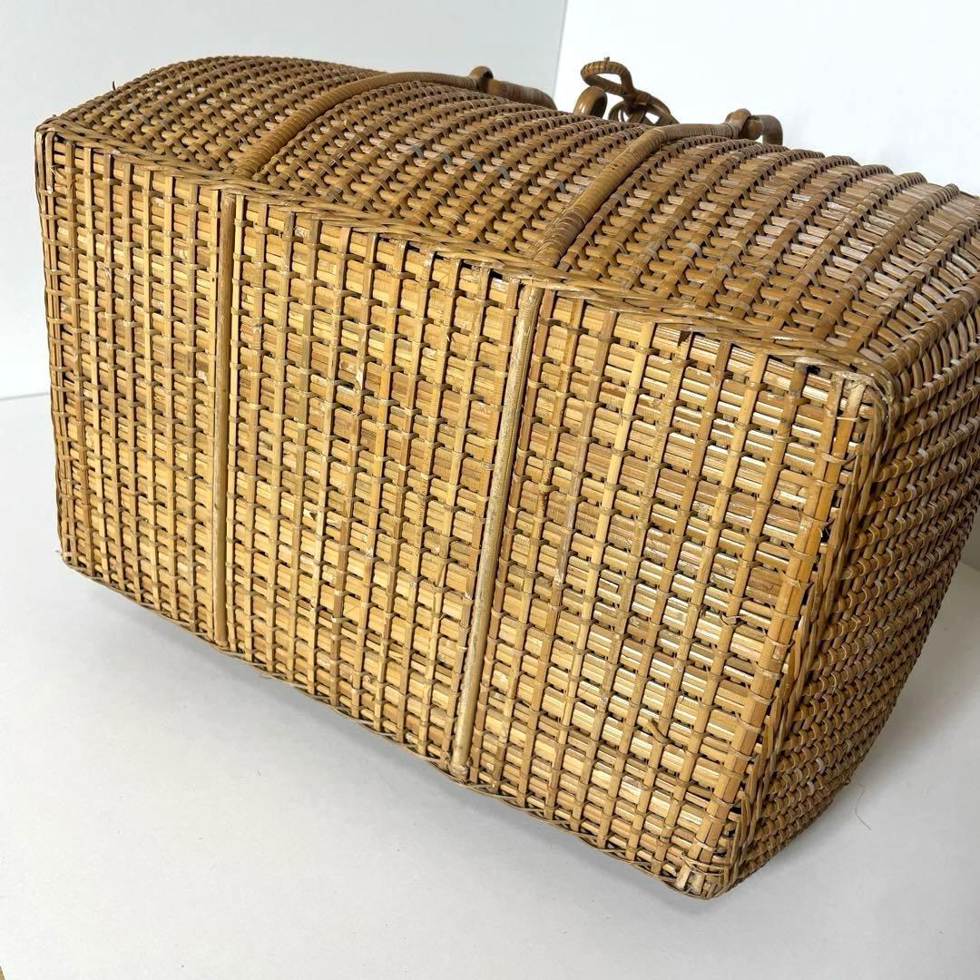 #XG511 アンティーク・時代物・藤編細工籠・ピクニックケース・収納箱・材料付