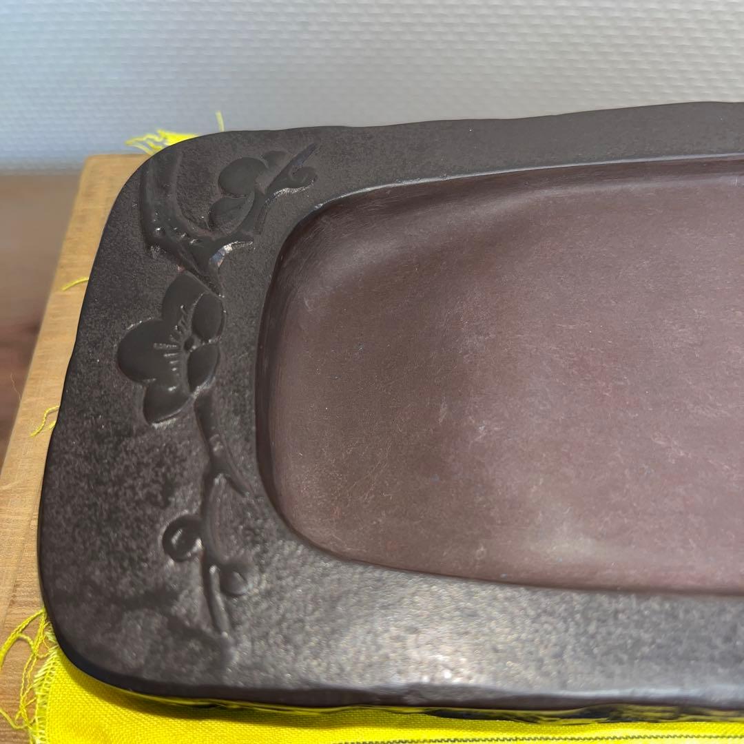 ⭕️赤間硯　梅花彫刻野面硯　下井百合昭　昭竜山作　女性好み作品　姿美しい