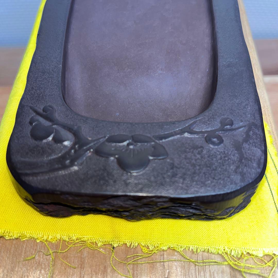 ⭕️赤間硯　梅花彫刻野面硯　下井百合昭　昭竜山作　女性好み作品　姿美しい