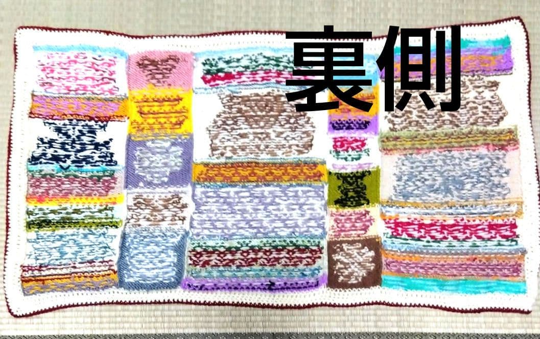 いちごミルク★カラフル編み込みマルチカバー★手編み★ブランケット