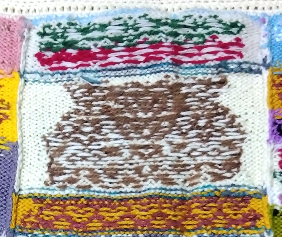 いちごミルク★カラフル編み込みマルチカバー★手編み★ブランケット