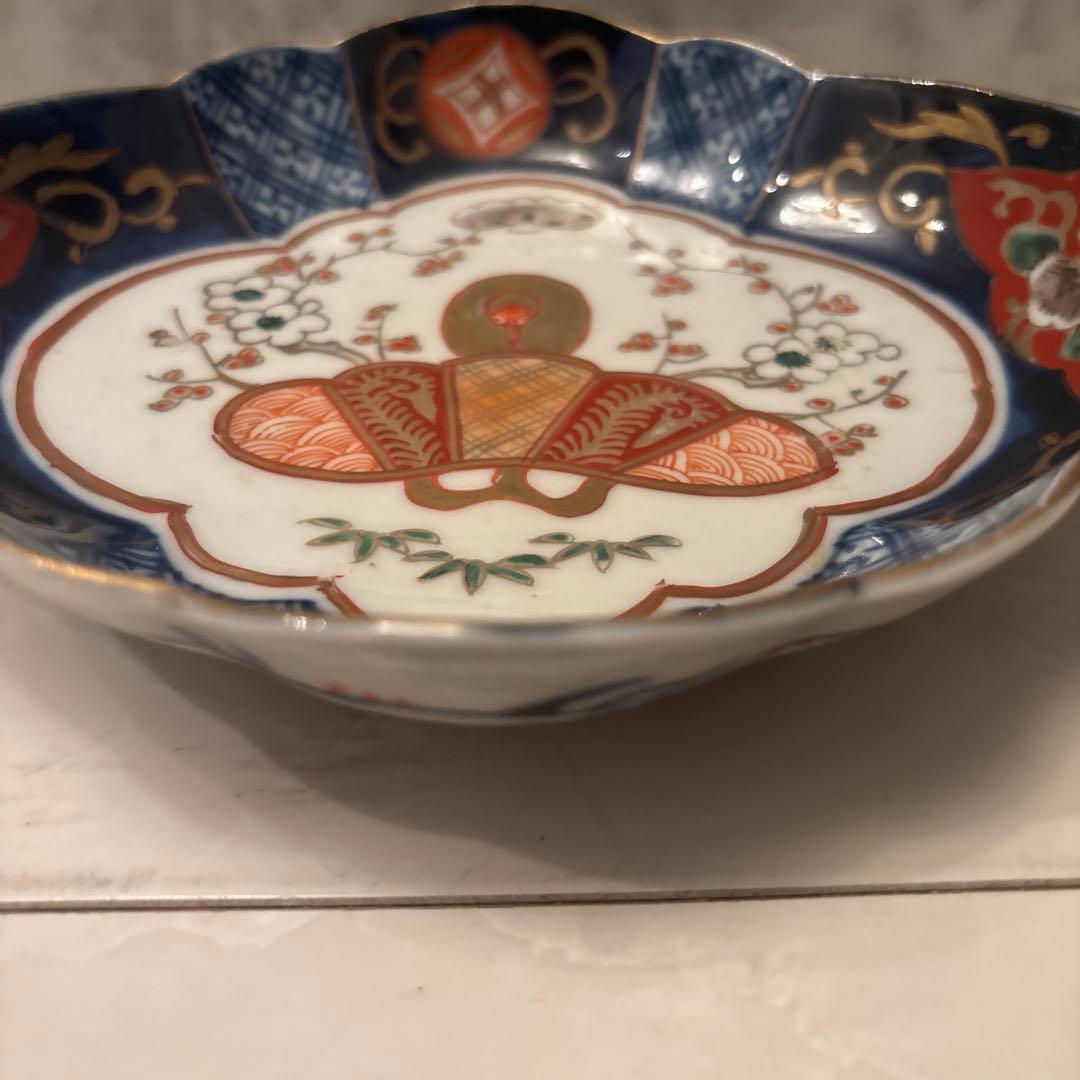 アンティーク江戸後期の鶴や梅、形が美しく、豪華絢爛な古伊万里の刺身皿