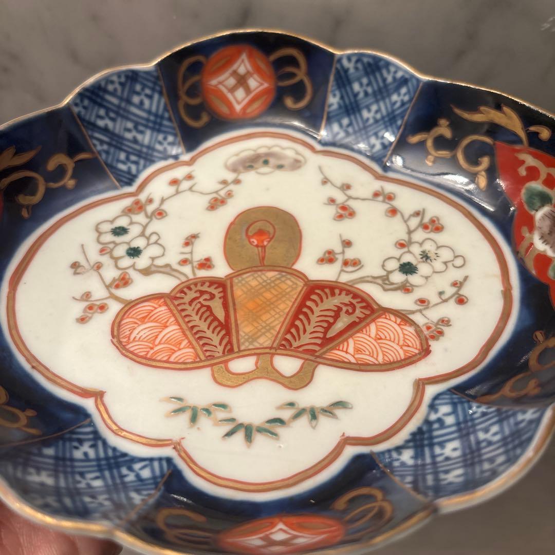 アンティーク江戸後期の鶴や梅、形が美しく、豪華絢爛な古伊万里の刺身皿