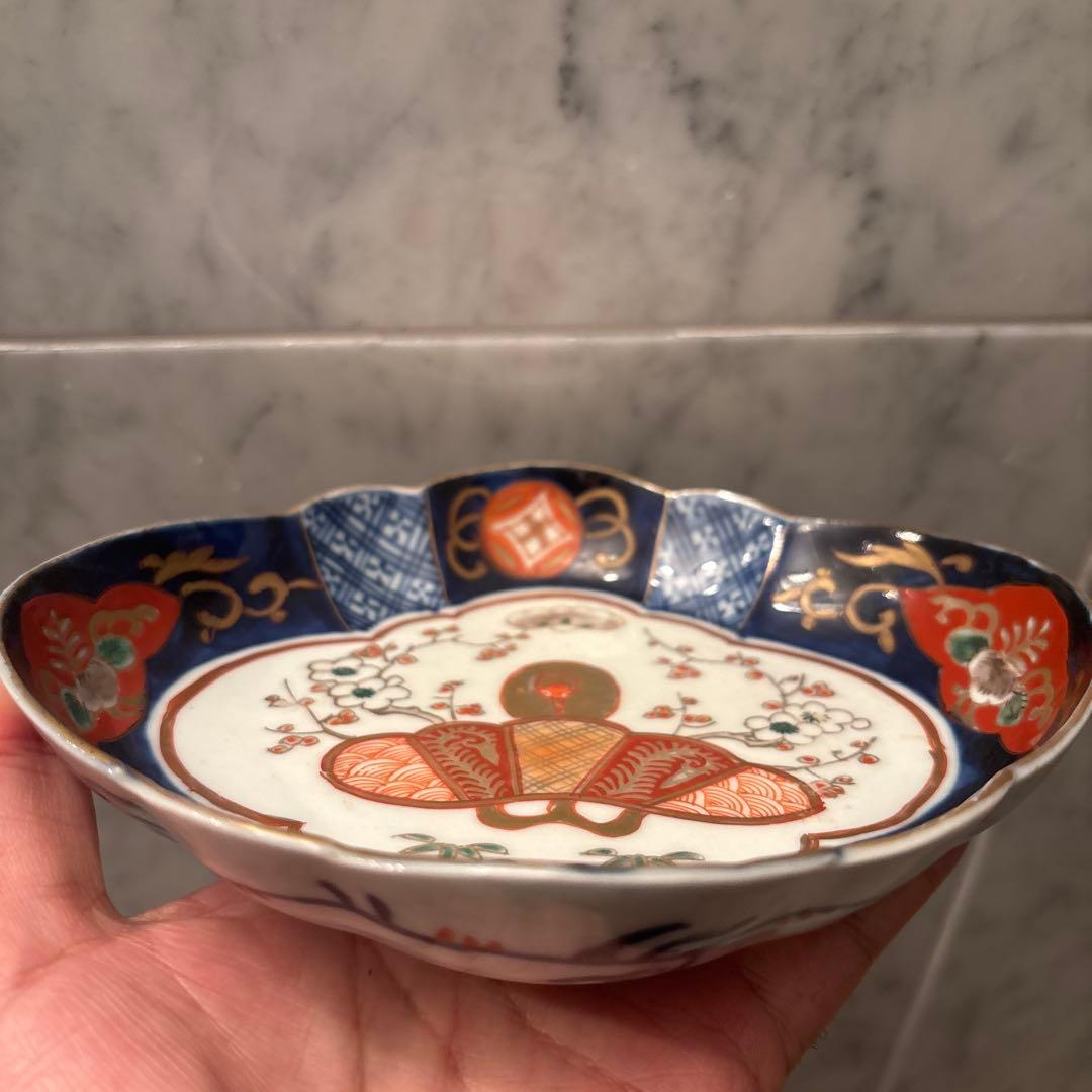 アンティーク江戸後期の鶴や梅、形が美しく、豪華絢爛な古伊万里の刺身皿