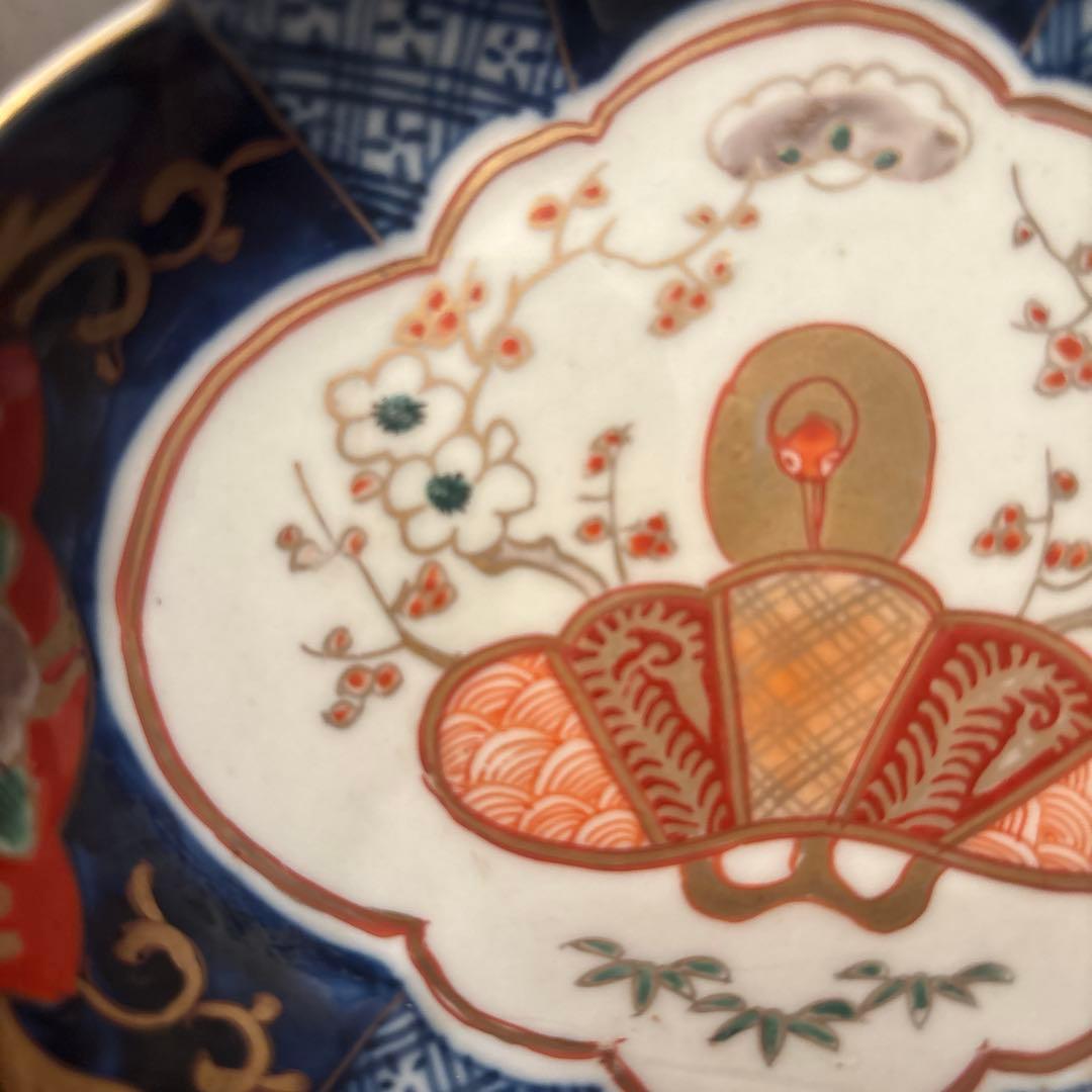 アンティーク江戸後期の鶴や梅、形が美しく、豪華絢爛な古伊万里の刺身皿