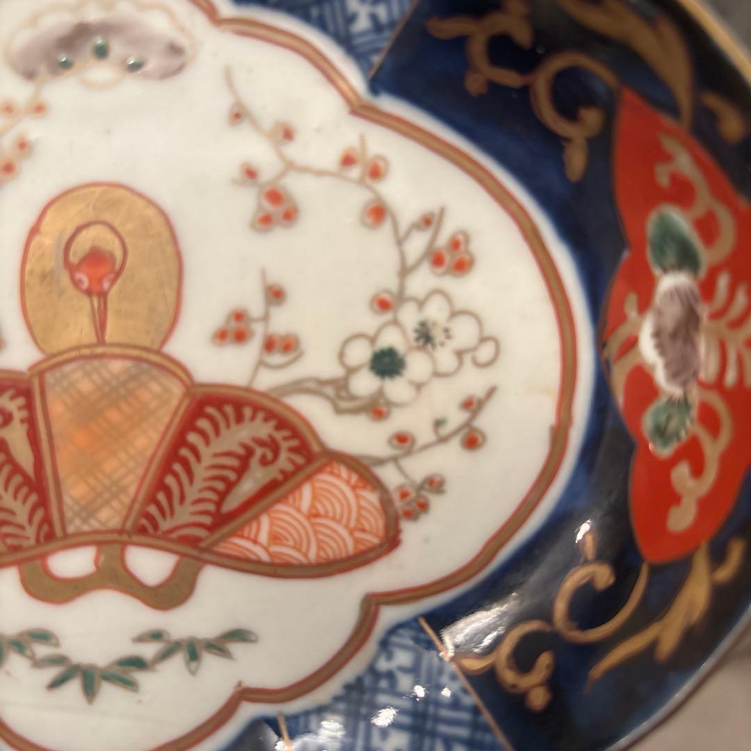 アンティーク江戸後期の鶴や梅、形が美しく、豪華絢爛な古伊万里の刺身皿