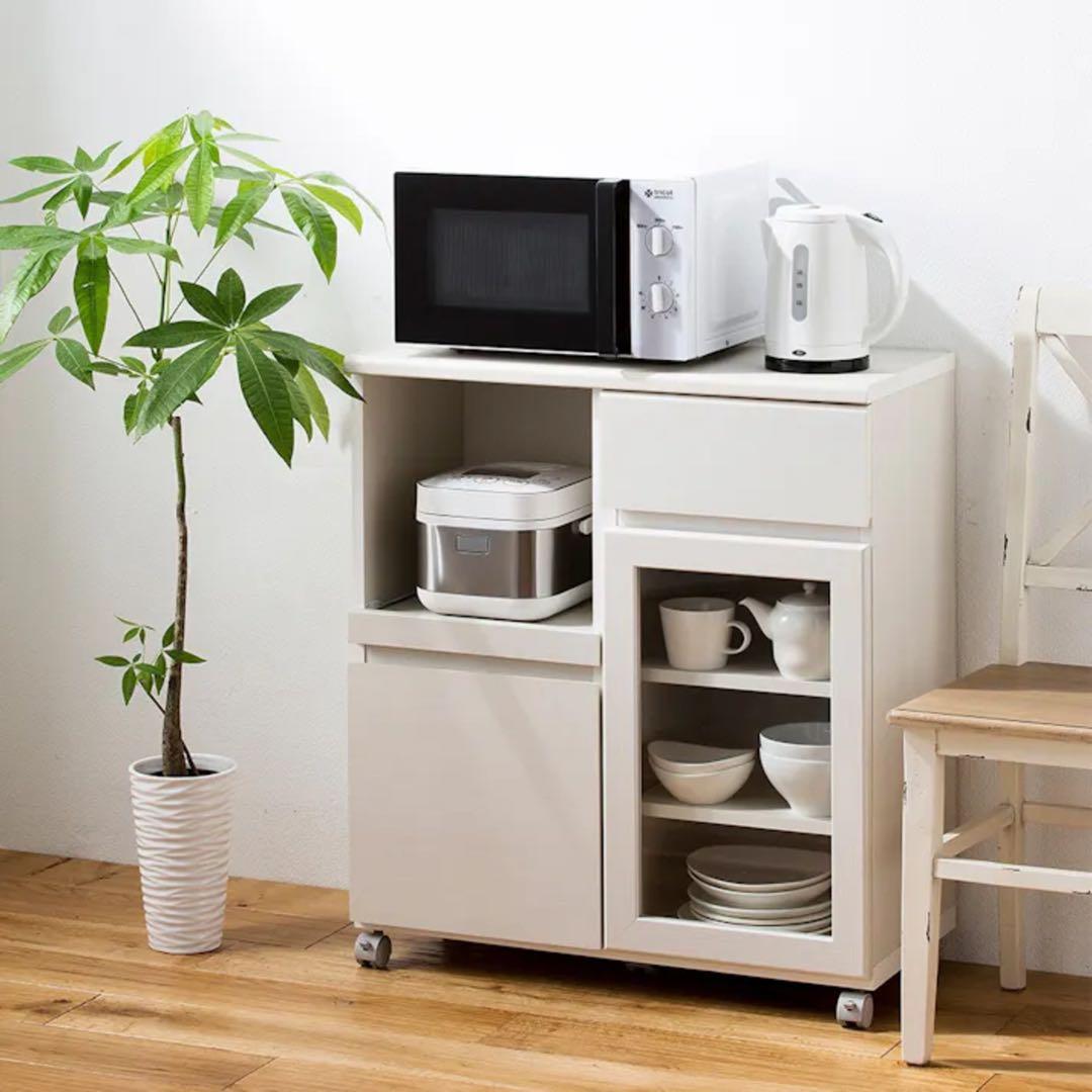 食器棚 アペルト APR-8575SL 白木目柄レンジボード可動式棚板3枚付き