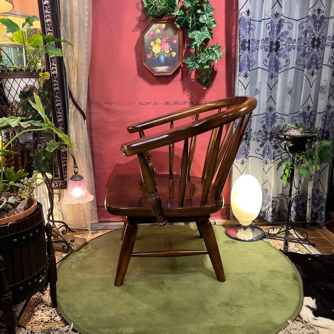 L４　オールドヴィンテージ 柏木工 ３６０度回転　ブナ無垢材　アームチェア