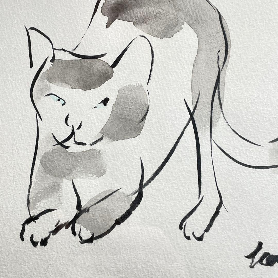 伸びる猫｜墨画 原画｜B4 額装作品｜一点物｜2025