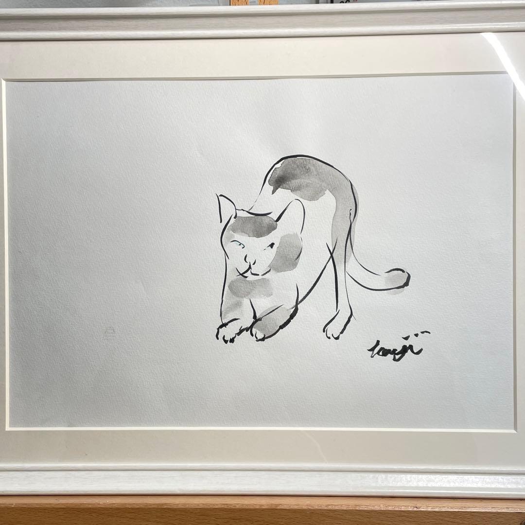 伸びる猫｜墨画 原画｜B4 額装作品｜一点物｜2025