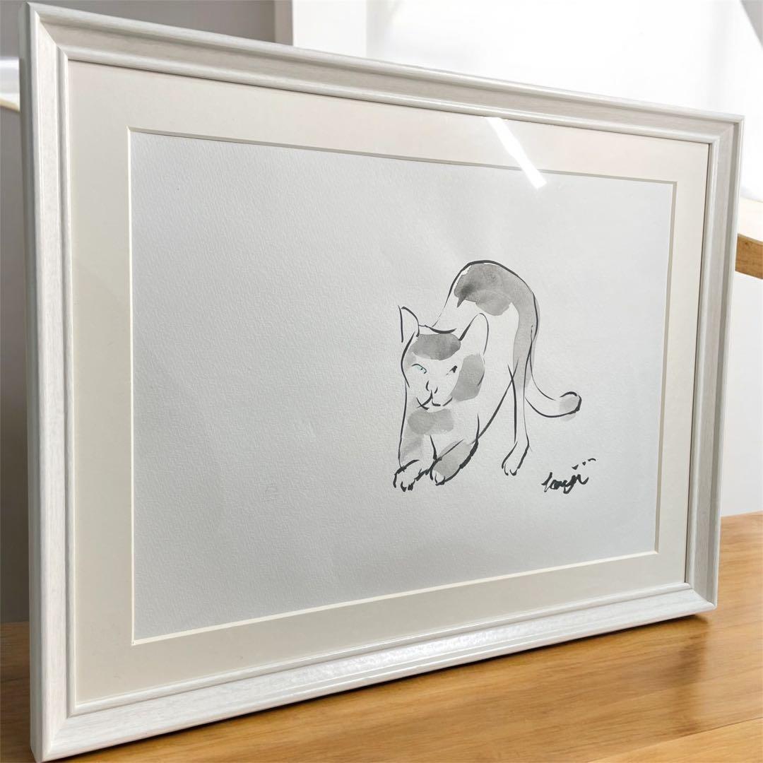 伸びる猫｜墨画 原画｜B4 額装作品｜一点物｜2025