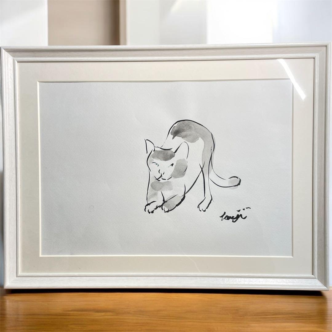 伸びる猫｜墨画 原画｜B4 額装作品｜一点物｜2025