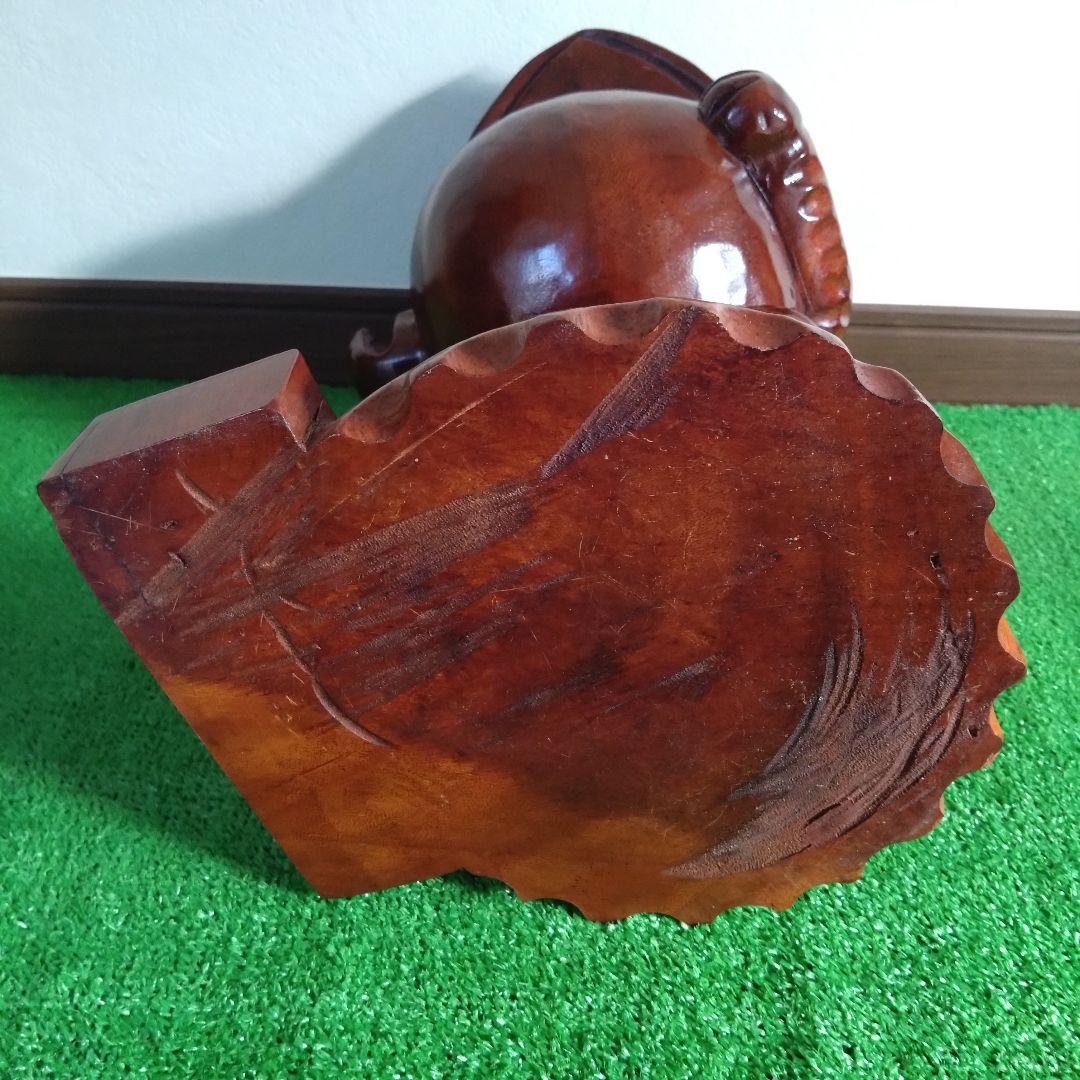 木彫りカエル靴べらスタンド 木製 玄関インテリア 縁起物 置物