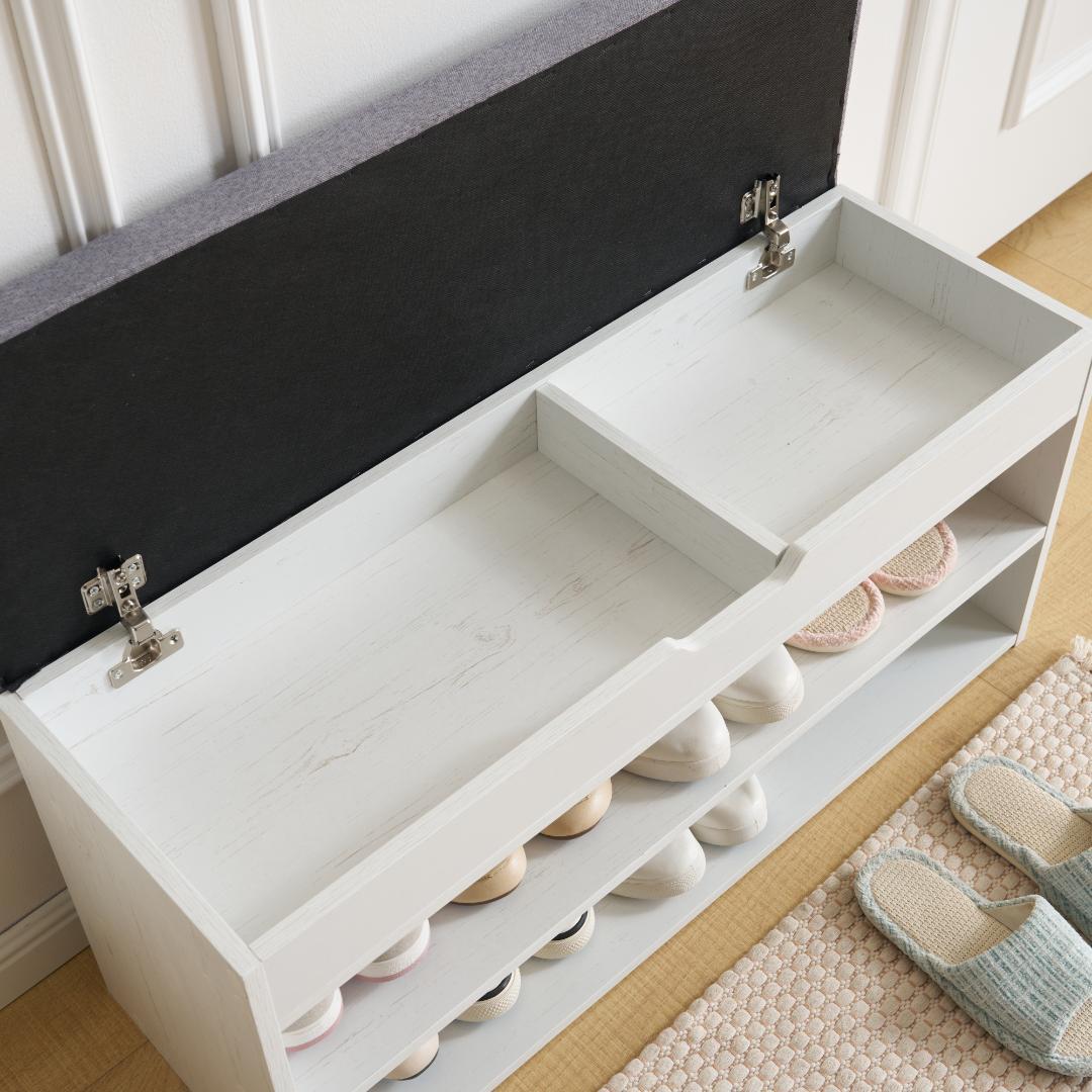 【新品】収納ボックス付き玄関ベンチ 耐荷重150kg 高反発座面