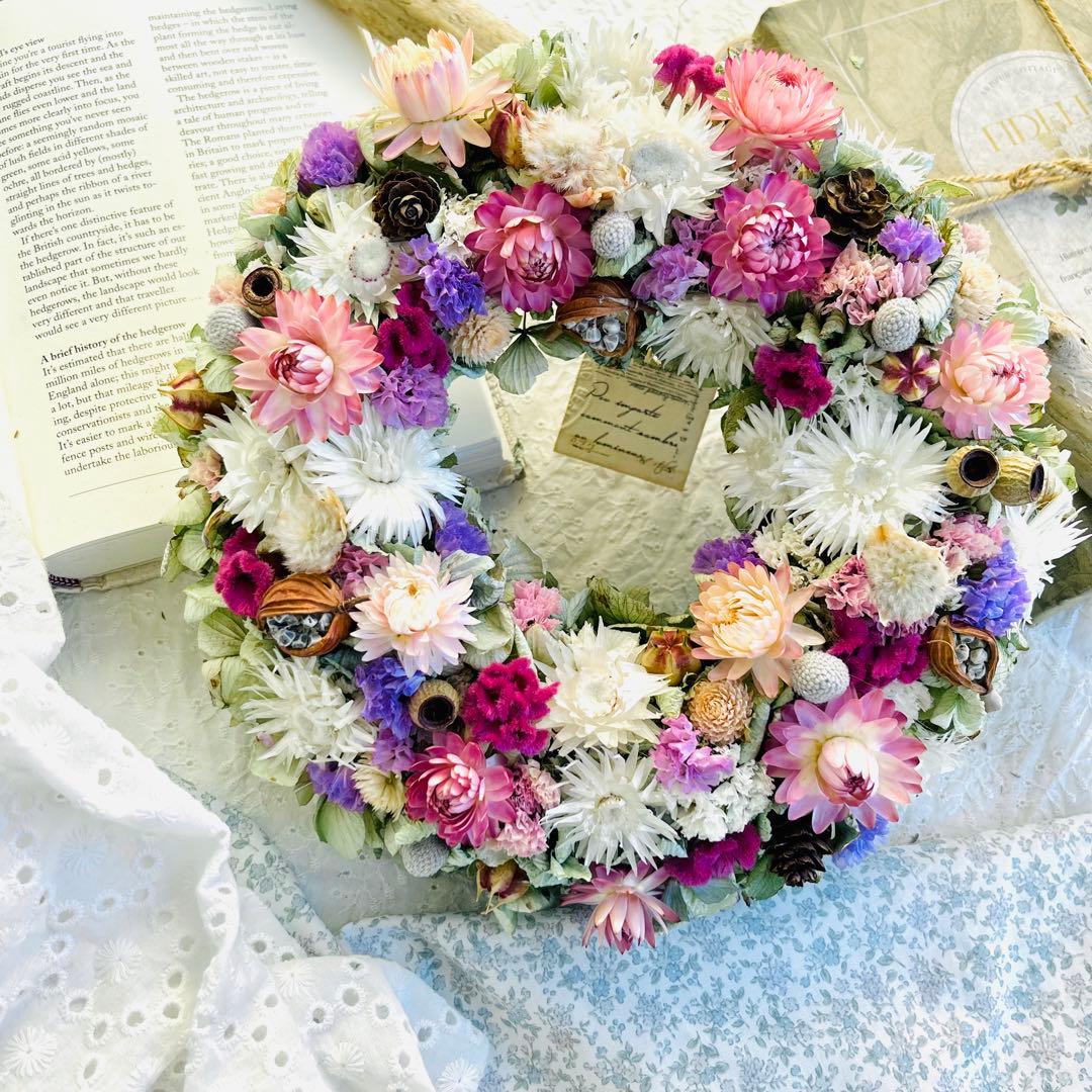 ドライフラワーリース　紫陽花リース　春リース　母の日ギフト