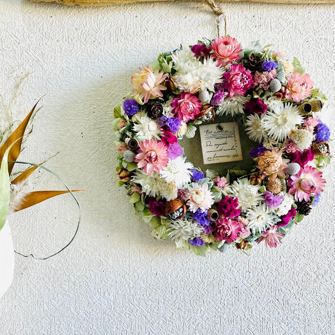 ドライフラワーリース　紫陽花リース　春リース　母の日ギフト