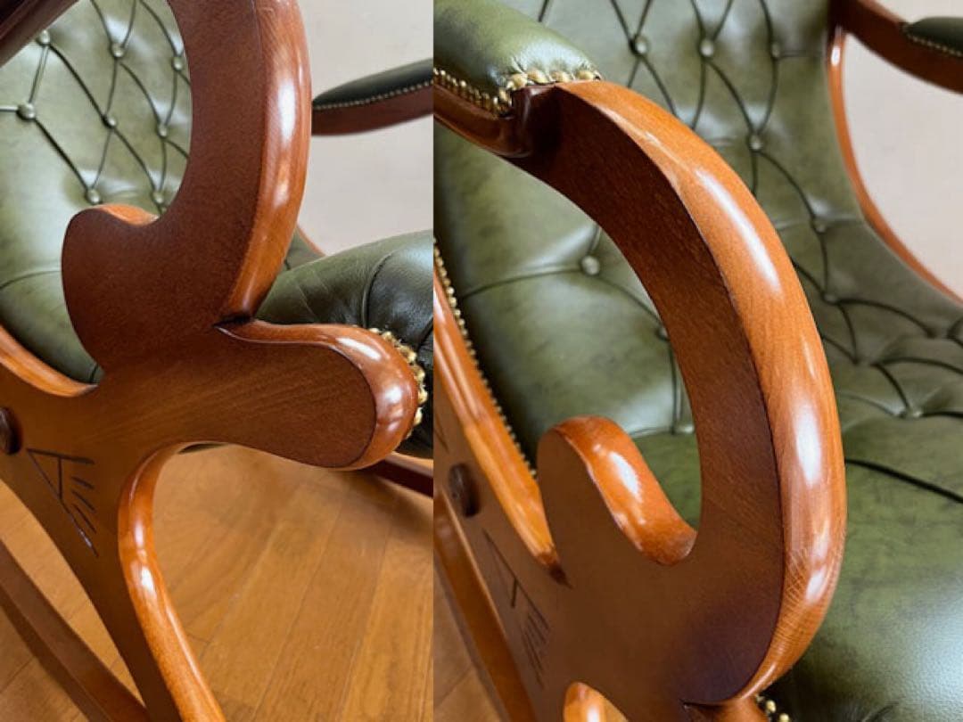 イタリア製　本革クラシック　ロッキングチェア　アンティーク　チェスターフィールド
