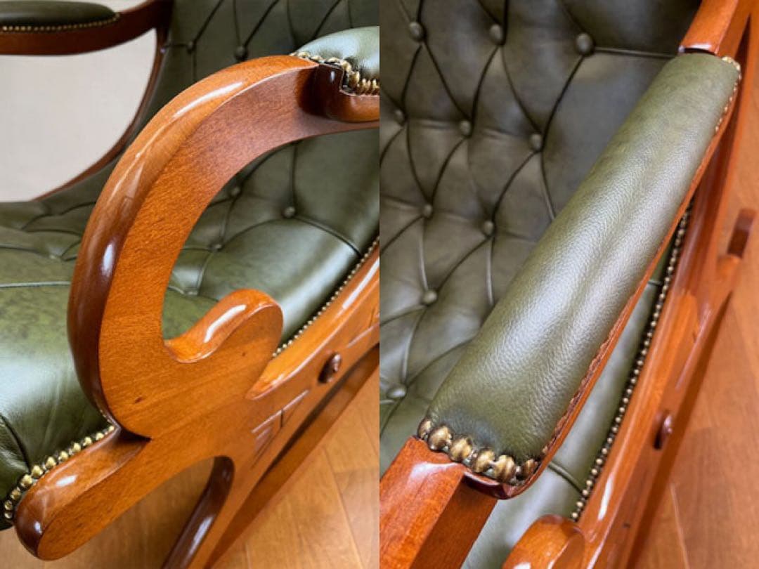 イタリア製　本革クラシック　ロッキングチェア　アンティーク　チェスターフィールド