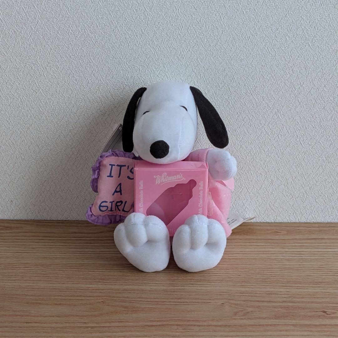 ホイットマンズ　スヌーピージェンダーリビールぬいぐるみ IT'S A GIRL!